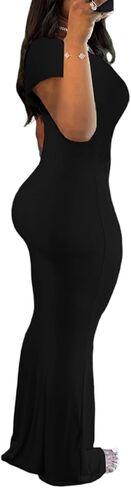 PINSV Women Summer Casual Bodycon Maxi Dress Scoop Neck Short Sleeve Long Dresses Club Party in Kuwait