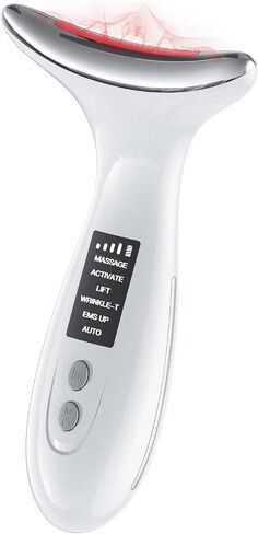 7-Color LED Red Light Therapy Face & Neck Massager - Anti-Aging Facial Sculptor with Heat, Vibration, Lifting, Firming, Timer for Visible Skin Tightening, Rechargeable At-Home Beauty Device in Saudi Arabia