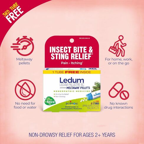 Boiron Ledum Palustre 6C Homeopathic Medicine for Itching and Pain from Insect Bites and Stings- 3 Count (240 Pellets) in Saudi Arabia