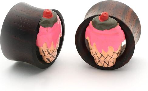 JewelryVolt Tic Wood Cone Ice Cream Plugs Double Flare Tunnel Organic Wood Ear Plug Gauges Body Piercing in Saudi Arabia
