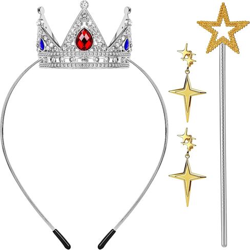 Princess Crown Accessories Set, Princess Costume Accessories with Crown Wand Clip On Earrings Princesses Dress Up for Women for Halloween Cosplay Birthday Party in Saudi Arabia