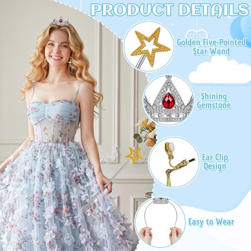 Princess Crown Accessories Set, Princess Costume Accessories with Crown Wand Clip On Earrings Princesses Dress Up for Women for Halloween Cosplay Birthday Party in Saudi Arabia