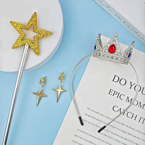 Princess Crown Accessories Set, Princess Costume Accessories with Crown Wand Clip On Earrings Princesses Dress Up for Women for Halloween Cosplay Birthday Party in Saudi Arabia
