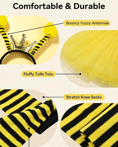 5PCS Bee Costume for Women, Bumblebee Costume Accessories with Tutu Skirt Antenna Headband Sunglasses Arm Warmers Thigh High Socks, Halloween Bee Outfit for Adults Cosplay Yellow in Saudi Arabia
