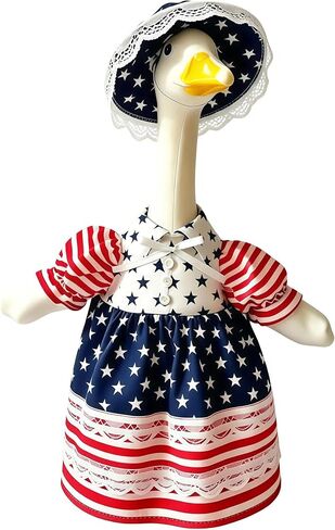 2 Pcs Patriotic Porch Goose Outfits, Cement Goose Costume 4th of July Style Goose Outfit Including Dress with Bow Tie and Hat for Garden Decoration Party Patio Yard (4th of July) in Saudi Arabia