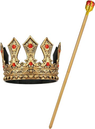 Gold Royal King Crown and Scepter Set, Medieval Costume Accessories for Men/Women Kids Halloween Cosplay in Saudi Arabia