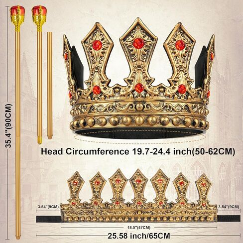 Gold Royal King Crown and Scepter Set, Medieval Costume Accessories for Men/Women Kids Halloween Cosplay in Saudi Arabia