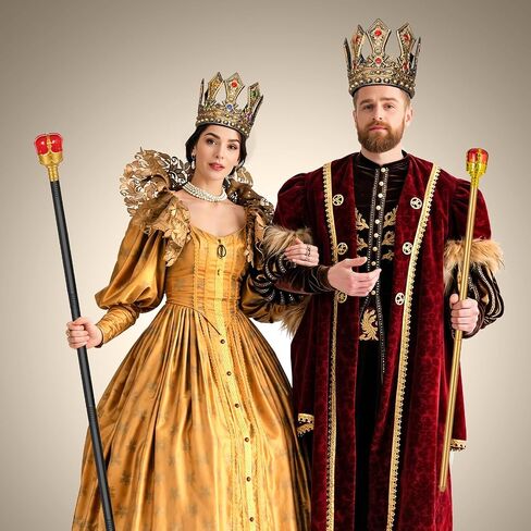 Gold Royal King Crown and Scepter Set, Medieval Costume Accessories for Men/Women Kids Halloween Cosplay in Saudi Arabia