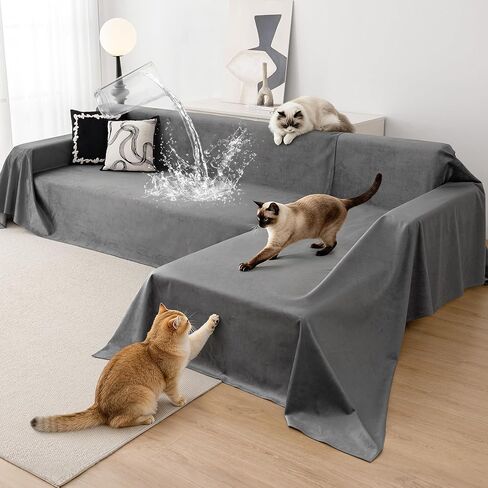 L Shaped Sectional Couch Cover 2 Pcs, Ultra Soft Waterproof Non-Slip Sofa Cover, Pet & Kid Proof Furniture Protector for Left/Right Chaise, Washable Scratch-Resistant Slipcover (XL,110"x71"+118"x71") in Saudi Arabia
