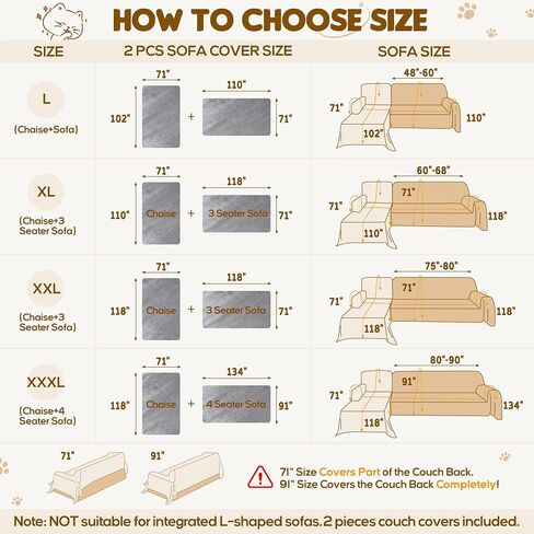 L Shaped Sectional Couch Cover 2 Pcs, Ultra Soft Waterproof Non-Slip Sofa Cover, Pet & Kid Proof Furniture Protector for Left/Right Chaise, Washable Scratch-Resistant Slipcover (XL,110"x71"+118"x71") in Saudi Arabia