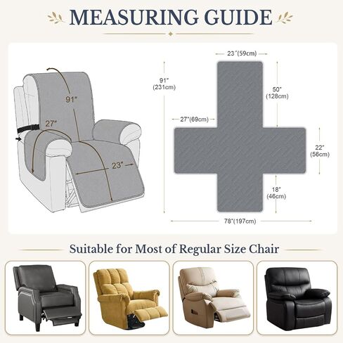 Recliner Chair Covers, 100% Waterproof Non-Slip Chair Cover Dog Furniture Protector Recliner Covers Washable Slipcover with Pocket, Elastic Straps for Pets, Dogs,23.6",Dark Gray in Saudi Arabia