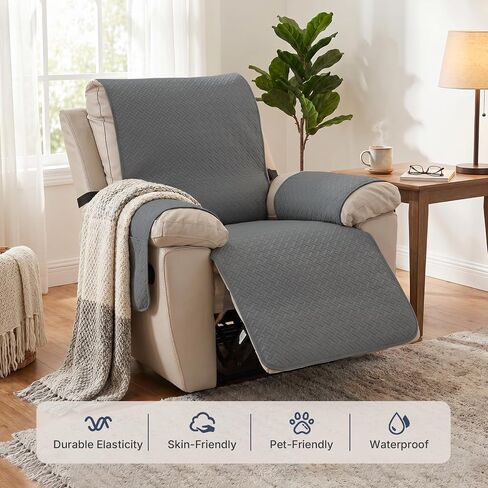 Recliner Chair Covers, 100% Waterproof Non-Slip Chair Cover Dog Furniture Protector Recliner Covers Washable Slipcover with Pocket, Elastic Straps for Pets, Dogs,23.6",Dark Gray in Saudi Arabia
