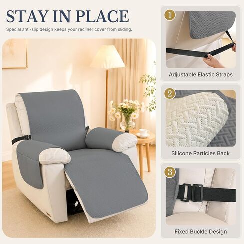 Recliner Chair Covers, 100% Waterproof Non-Slip Chair Cover Dog Furniture Protector Recliner Covers Washable Slipcover with Pocket, Elastic Straps for Pets, Dogs,23.6",Dark Gray in Saudi Arabia
