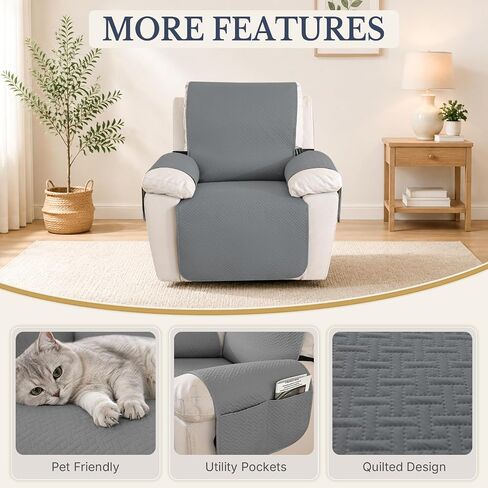Recliner Chair Covers, 100% Waterproof Non-Slip Chair Cover Dog Furniture Protector Recliner Covers Washable Slipcover with Pocket, Elastic Straps for Pets, Dogs,23.6",Dark Gray in Saudi Arabia