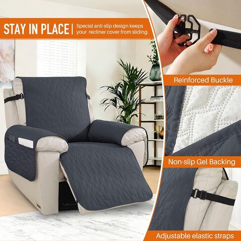100% Waterproof Recliner Chair Covers,Non-Slip Chair Cover Dog Furniture Protector Recliner Covers Washable Slipcover with Pocket,Elastic Straps for Pets,Dogs,23.6",Dark Gray in Saudi Arabia