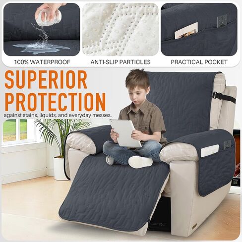 100% Waterproof Recliner Chair Covers,Non-Slip Chair Cover Dog Furniture Protector Recliner Covers Washable Slipcover with Pocket,Elastic Straps for Pets,Dogs,23.6",Dark Gray in Saudi Arabia