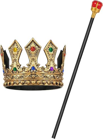 Gold Royal King Crown and Scepter Set, Medieval Costume Accessories for Men/Women Kids Halloween Cosplay in Saudi Arabia