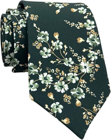 Men's Floral Satin Necktie, Stylish Novelty Tie for Weddings, Groomsmen Tie, Events, Brunt Orange Floral (Dark Green, Regular) in Saudi Arabia