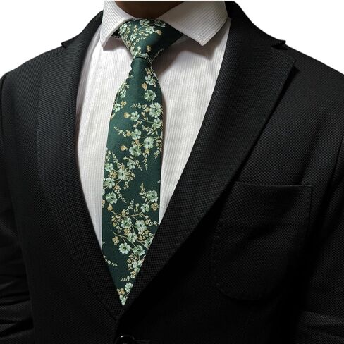 Men's Floral Satin Necktie, Stylish Novelty Tie for Weddings, Groomsmen Tie, Events, Brunt Orange Floral (Dark Green, Regular) in Saudi Arabia