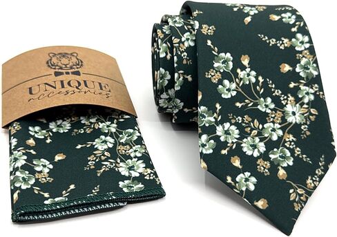 Men's Floral Satin Necktie, Stylish Novelty Tie for Weddings, Groomsmen Tie, Events, Brunt Orange Floral (Dark Green, Regular) in Saudi Arabia