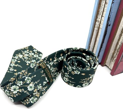 Men's Floral Satin Necktie, Stylish Novelty Tie for Weddings, Groomsmen Tie, Events, Brunt Orange Floral (Dark Green, Regular) in Saudi Arabia