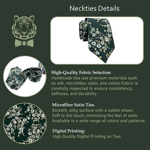 Men's Floral Satin Necktie, Stylish Novelty Tie for Weddings, Groomsmen Tie, Events, Brunt Orange Floral (Dark Green, Regular) in Saudi Arabia