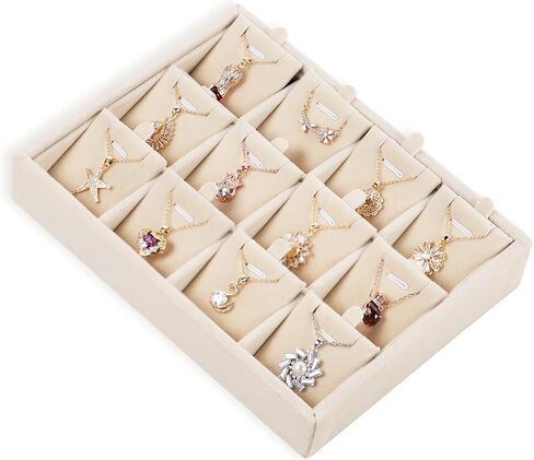 Jewelry Box Necklace Organizer Tray 24 Slots (Beige Velvet), Stackable Necklace Display Case for Storage Vendor Selling Drawer, Jewelry Necklaces Display Stand Inserts Pendant Holder for Women in Saudi Arabia