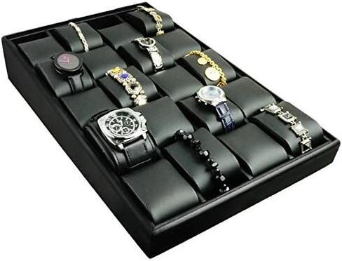 Black Leather Men's Watch Display Tray Organizer Holder ~ Holds 20 Watches in Saudi Arabia