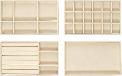 Velvet Jewelry Organizer for Drawers Stackable Storage Inserts Set Beige Drawer Organizer Inserts Small Jewelry Trays for Earrings Rings Necklaces Set of 4 in Saudi Arabia