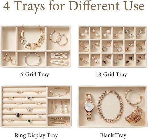 Velvet Jewelry Organizer for Drawers Stackable Storage Inserts Set Beige Drawer Organizer Inserts Small Jewelry Trays for Earrings Rings Necklaces Set of 4 in Saudi Arabia