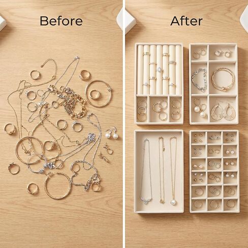 Velvet Jewelry Organizer for Drawers Stackable Storage Inserts Set Beige Drawer Organizer Inserts Small Jewelry Trays for Earrings Rings Necklaces Set of 4 in Saudi Arabia