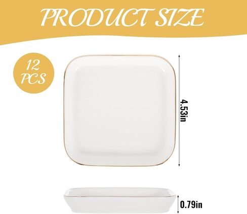 12 Pack Ceramic Jewelry Trays, 4.53 Inch Square Jewelry Dish with Gold Rim, Small Ring Dish Holder for Dresser Vanity, Stackable Decorative Tray, Earring Organizer for Display in Kuwait