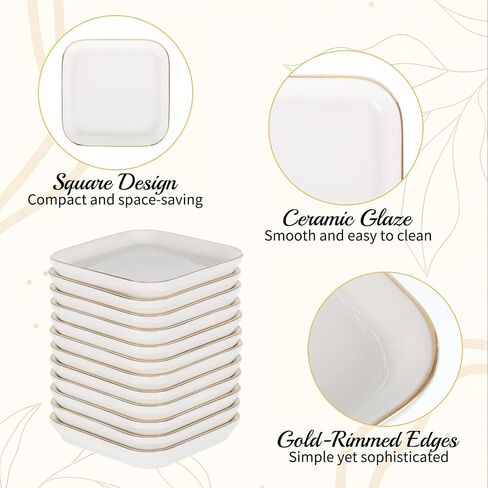 12 Pack Ceramic Jewelry Trays, 4.53 Inch Square Jewelry Dish with Gold Rim, Small Ring Dish Holder for Dresser Vanity, Stackable Decorative Tray, Earring Organizer for Display in Kuwait