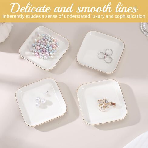 12 Pack Ceramic Jewelry Trays, 4.53 Inch Square Jewelry Dish with Gold Rim, Small Ring Dish Holder for Dresser Vanity, Stackable Decorative Tray, Earring Organizer for Display in Kuwait