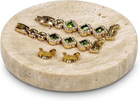 Natural Travertine Marble Jewelry Dish, Round Beige Small Tray 4.5 inch, Modern Stone Shower Soap Holder, Decorative Trinket for Rings, Earrings in Saudi Arabia