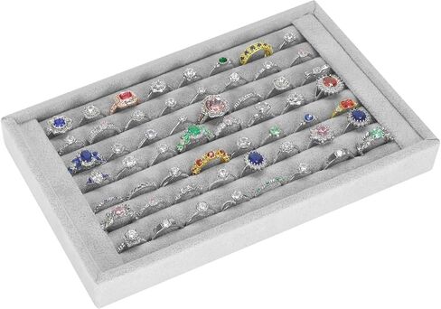 KUKUVR Ring Holder Display Tray, 7 Slot Velvet Jewelry Organizer Stand for Rings Earrings, Drawer Insert Jewelry Storage Case for Selling Show Vender Home (Black) in Kuwait