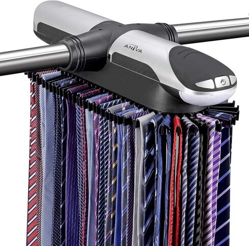 Aniva Motorized Tie Rack Closet Organizer with LED Lights Includes J Hooks for Wired Shelving Stores Up to 72 Ties & 8 Belts, Operates with Batteries in Saudi Arabia