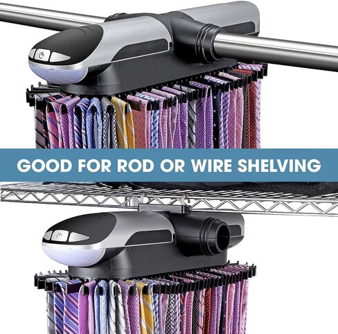 Aniva Motorized Tie Rack Closet Organizer with LED Lights Includes J Hooks for Wired Shelving Stores Up to 72 Ties & 8 Belts, Operates with Batteries in Saudi Arabia