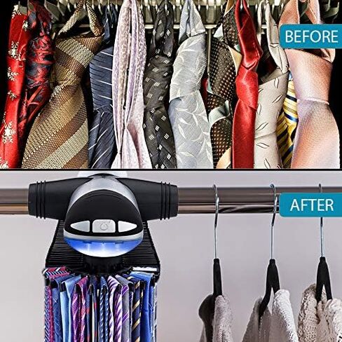Aniva Motorized Tie Rack Closet Organizer with LED Lights Includes J Hooks for Wired Shelving Stores Up to 72 Ties & 8 Belts, Operates with Batteries in Saudi Arabia