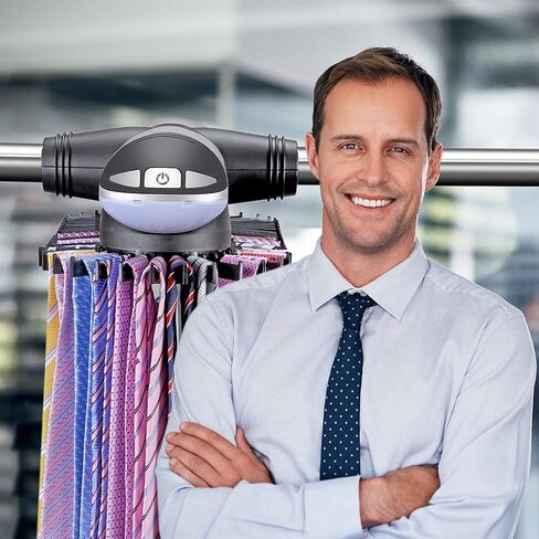 Aniva Motorized Tie Rack Closet Organizer with LED Lights Includes J Hooks for Wired Shelving Stores Up to 72 Ties & 8 Belts, Operates with Batteries in Saudi Arabia