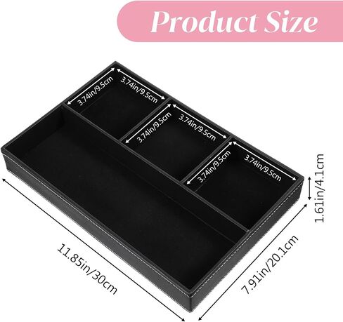3 Pieces Faux Leather Valet Tray Set, Stackable Jewelry Organizer with Soft Lining, Dresser Storage Box for Nightstand, Key, Wallet, Watch, Phone, Sunglass, Coin, Black in Saudi Arabia