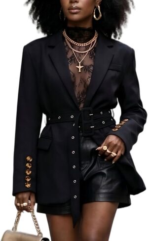 Womens Business Casual Blazer Fall Long Sleeve Blazers Oversize Work Suit Jackets with Belt in Saudi Arabia