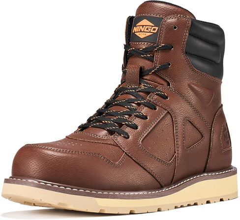 NINGO Steel Toe Boots for Men, Comfortable Water & Slip Resistant Mens Work Boots with Side Zipper, Electrical Hazard Protection Heavy Duty Safety Shoes for Industrial Construction Outdoor Warehouse in Saudi Arabia