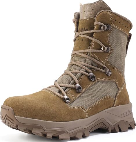 DahWe Men's Tactical Boots Lightweight Comfortable Puncture Proof Leather Motorcycle Hiking Military Jungle Army Work Boot 8 inches Breathable Water-resistant in Saudi Arabia