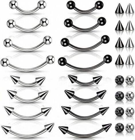 16 PCS Eyebrow Piercing Jewelry, Stainless Steel Vertical Labret Curved Barbell Tiny Lip Rings Ear Rook Helix Conch Daith for Women Men 6mm/8mm/10mm/12mm in Saudi Arabia