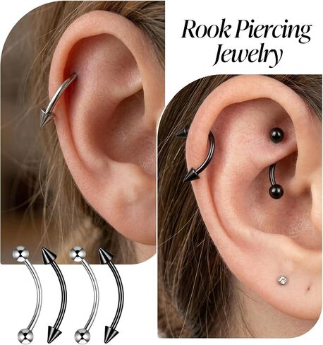 16 PCS Eyebrow Piercing Jewelry, Stainless Steel Vertical Labret Curved Barbell Tiny Lip Rings Ear Rook Helix Conch Daith for Women Men 6mm/8mm/10mm/12mm in Saudi Arabia