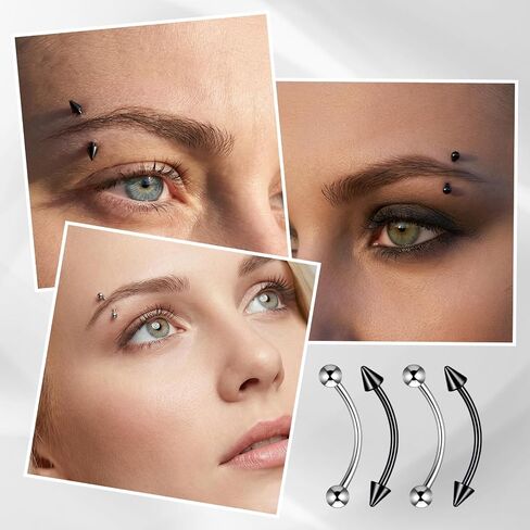 16 PCS Eyebrow Piercing Jewelry, Stainless Steel Vertical Labret Curved Barbell Tiny Lip Rings Ear Rook Helix Conch Daith for Women Men 6mm/8mm/10mm/12mm in Saudi Arabia