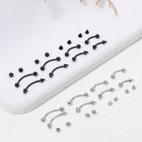 16 PCS Eyebrow Piercing Jewelry, Stainless Steel Vertical Labret Curved Barbell Tiny Lip Rings Ear Rook Helix Conch Daith for Women Men 6mm/8mm/10mm/12mm in Saudi Arabia