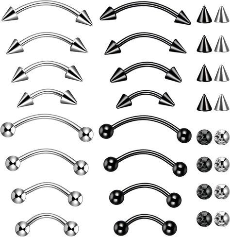 16 PCS Eyebrow Piercing Jewelry, Stainless Steel Vertical Labret Curved Barbell Tiny Lip Rings Ear Rook Helix Conch Daith for Women Men 6mm/8mm/10mm/12mm in Saudi Arabia