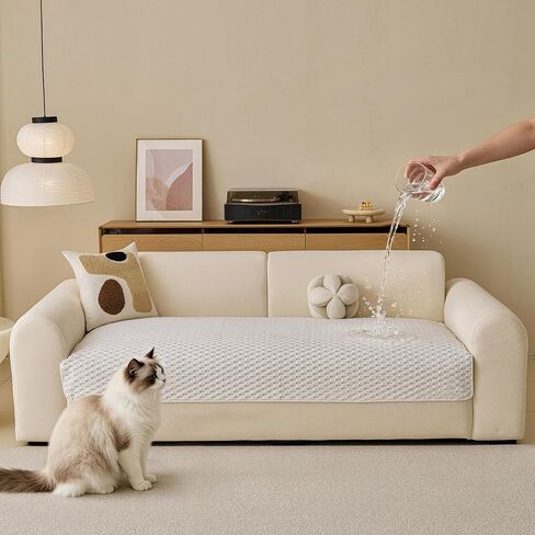 Waterproof Couch Covers for Dogs, Non Slip Sofa Covers Washable, Soft Plush Couch Protector for 3 Cushion, Furniture Slipcovers for Sectional, Pet Dog Bed Cover (Cream,35"x 71") in Saudi Arabia